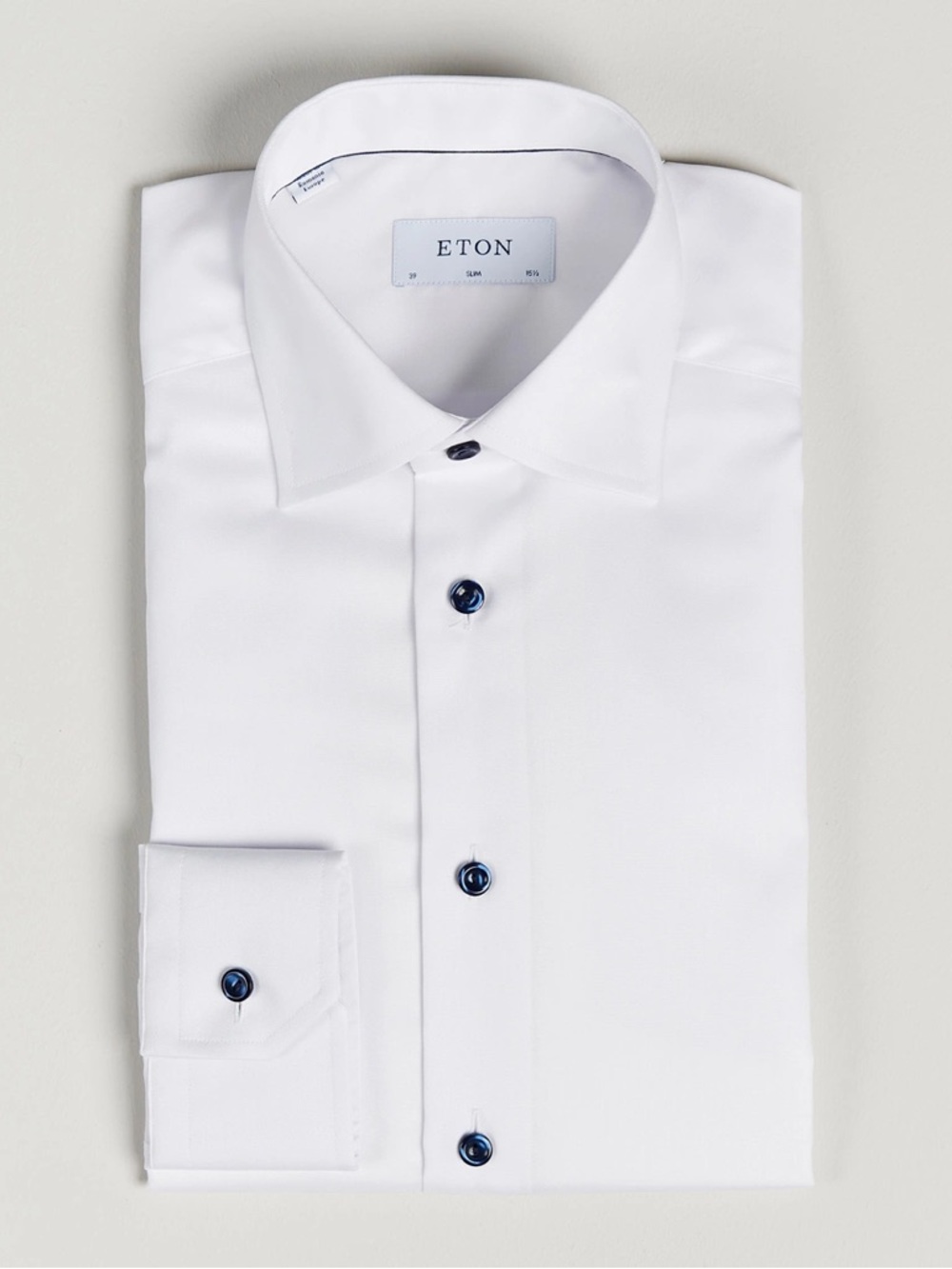 Eton Signature Twill Slim Shirt with Navy Details Size 16.5